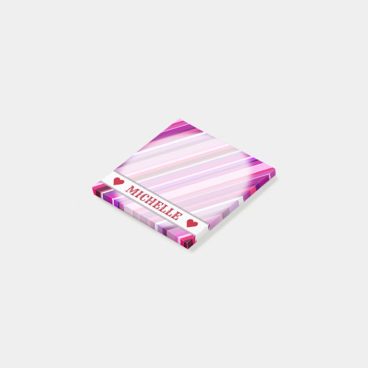 Benutzerdefinierter Name - rosa, Lila Streifenmust Post-it Klebezettel (angewinkelt)