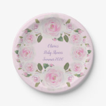 Benutzerdefinierter Name, rosa Rosen Papier Teller