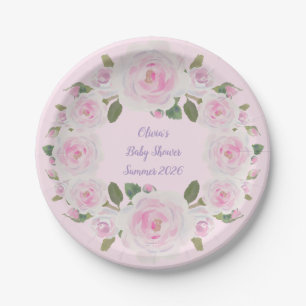 Benutzerdefinierter Name, rosa Rosen Papier Teller