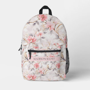 Benutzerdefinierter Name Rosé Pink Floral Bedruckter Rucksack