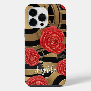 Benutzerdefinierter Name Rot und Gold Abstract Flo iPhone 14 Pro Max Hülle