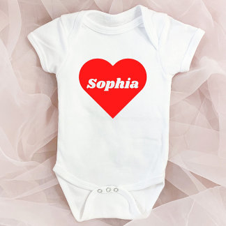 Benutzerdefinierter Name Rotes Herz Valentinstag Baby Strampler