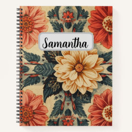 Benutzerdefinierter Name rotes vintage Blumenmuste Notizblock