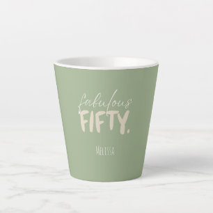 Benutzerdefinierter Name - Salbeigrün Beige Fifty Milchtasse