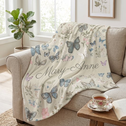 Benutzerdefinierter Name Schmetterling Floral Fleecedecke