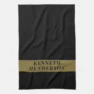Benutzerdefinierter Name Schwarz Gold Modern Minim Geschirrtuch
