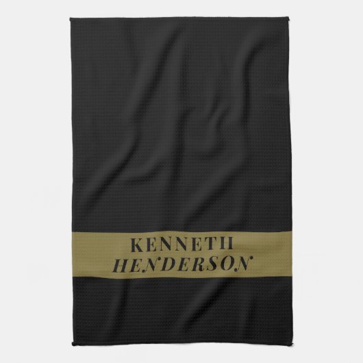 Benutzerdefinierter Name Schwarz Gold Modern Minim Geschirrtuch (Vertikal)