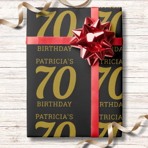 Benutzerdefinierter Name Schwarz und Gold Text 70. Geschenkpapier