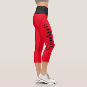 Benutzerdefinierter Name Schwarz und Rot Hochtaill Capri Leggings