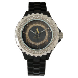 Benutzerdefinierter Name Schwarzer Glitter Monogra Armbanduhr