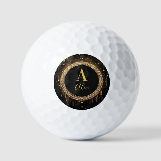 Benutzerdefinierter Name Schwarzer Glitter Monogra Golfball (Vorderseite)