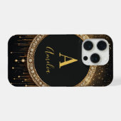 Benutzerdefinierter Name Schwarzer Glitter Monogra iPhone Hülle (Rückseite (Horizontal))
