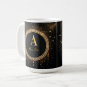 Benutzerdefinierter Name Schwarzer Glitter Monogra Kaffeetasse (Vorderseite Links)