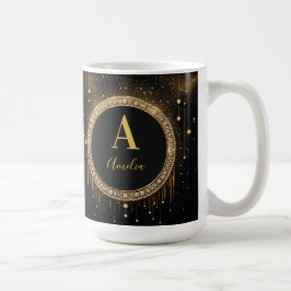 Benutzerdefinierter Name Schwarzer Glitter Monogra Kaffeetasse