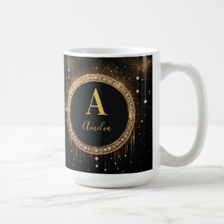 Benutzerdefinierter Name Schwarzer Glitter Monogra Kaffeetasse