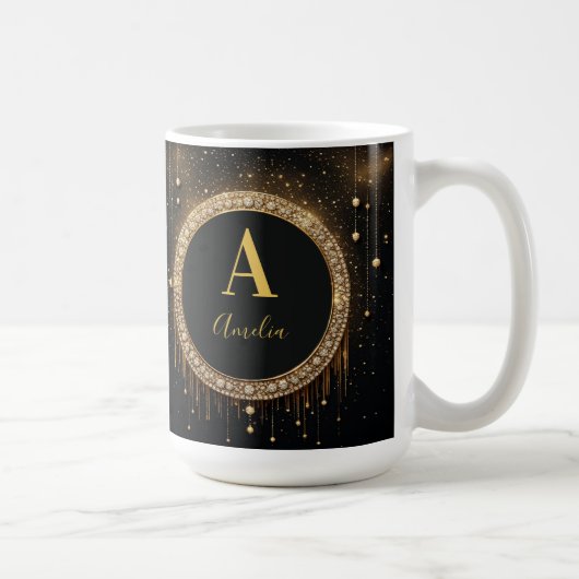 Benutzerdefinierter Name Schwarzer Glitter Monogra Kaffeetasse (Rechts)