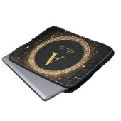 Benutzerdefinierter Name Schwarzer Glitter Monogra Laptopschutzhülle (Vorne Knopf)