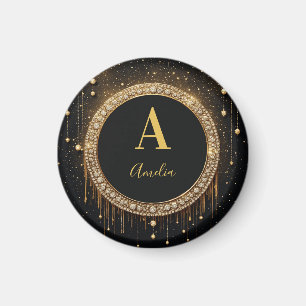 Benutzerdefinierter Name Schwarzer Glitter Monogra Magnet