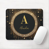 Benutzerdefinierter Name Schwarzer Glitter Monogra Mousepad (Mit Mouse)