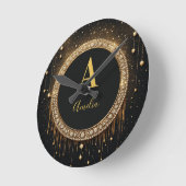 Benutzerdefinierter Name Schwarzer Glitter Monogra Runde Wanduhr (Winkel)