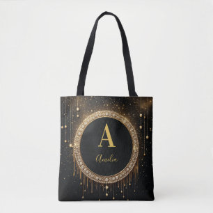 Benutzerdefinierter Name Schwarzer Glitter Monogra Tasche