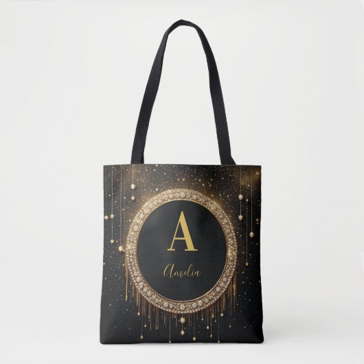 Benutzerdefinierter Name Schwarzer Glitter Monogra Tasche (Vorderseite)