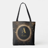 Benutzerdefinierter Name Schwarzer Glitter Monogra Tasche (Rückseite)