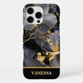 Benutzerdefinierter Name Schwarzer Marmor Gold Flo iPhone Hülle (Rückseite)