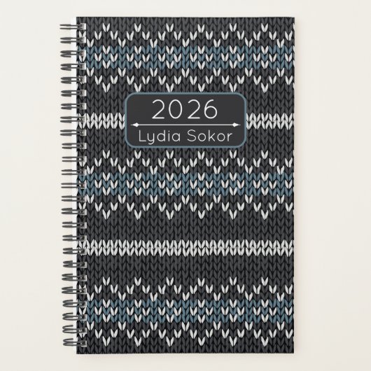 Benutzerdefinierter Name Strick Grau und Blau Plan Planer (Vorderseite)