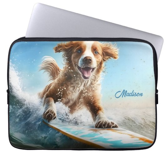 Benutzerdefinierter Name Surfender Hund Laptopschutzhülle (Vorderseite)