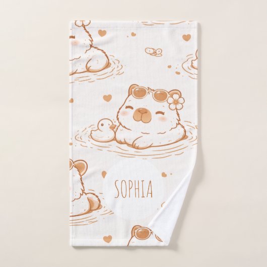 Benutzerdefinierter Name Süße Capybara Mit Sonnenb Handtuch (Handtuch)