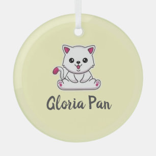 Benutzerdefinierter Name süße weiße Katze auf Gelb Ornament Aus Glas