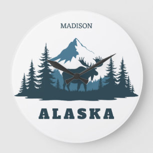 Benutzerdefinierter Name & Text ALASKA Große Wanduhr