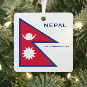 Benutzerdefinierter Name & Text Nepal Flagge Ornament Aus Metall