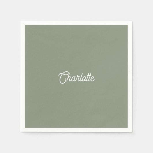 Benutzerdefinierter Name Text Sage Green weiß mini Serviette (Vorderseite)