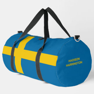 Benutzerdefinierter Name & Text Schwedische Flagge Duffle Bag