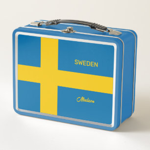 Benutzerdefinierter Name & Text Schwedische Flagge Metall Brotdose