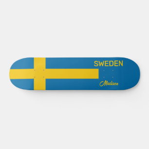 Benutzerdefinierter Name & Text Schwedische Flagge Skateboard