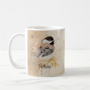 Benutzerdefinierter Name Text Wasserfarbe Chickade Kaffeetasse