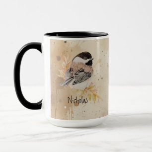 Benutzerdefinierter Name Text Wasserfarbe Chickade Tasse