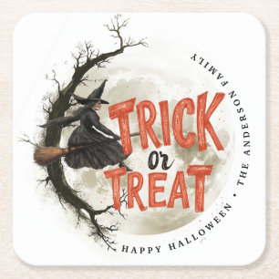 Benutzerdefinierter Name Trick or Treat Vintage He Rechteckiger Pappuntersetzer