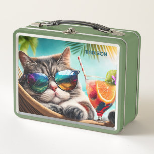 Benutzerdefinierter Name Urlaub Katze Metall Brotdose