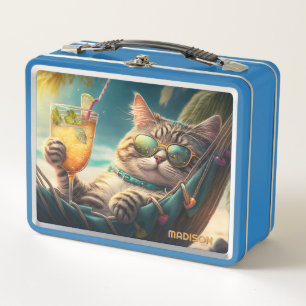Benutzerdefinierter Name Urlaub Katze Metall Brotdose