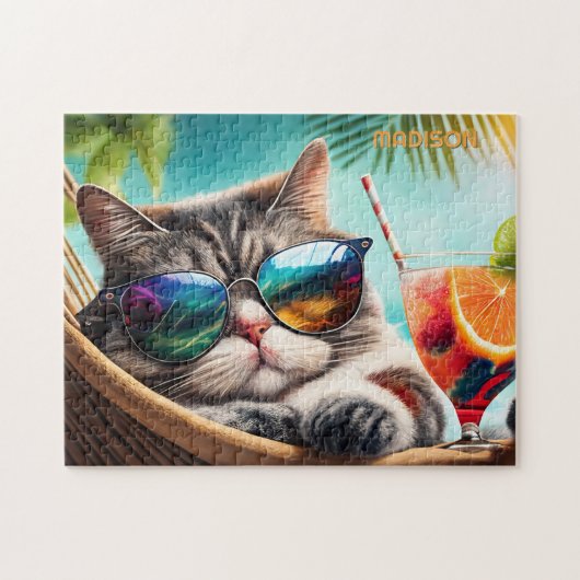 Benutzerdefinierter Name Urlaub Katze Puzzle (Horizontal)