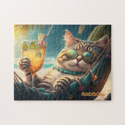 Benutzerdefinierter Name Urlaub Katze Puzzle (Horizontal)