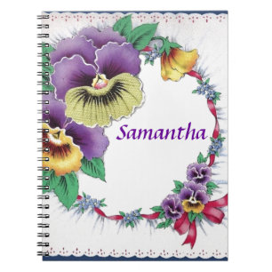 Benutzerdefinierter Name Vintage-Blumen-Stiefmütte Notizblock