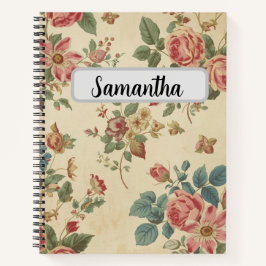 Benutzerdefinierter Name Vintage-Blumenmuster Notizblock