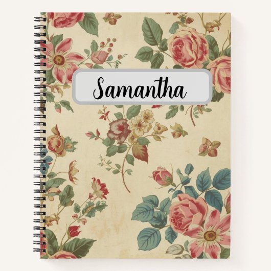 Benutzerdefinierter Name Vintage-Blumenmuster  Notizblock (Vorderseite)