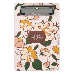 Benutzerdefinierter Name Vintage Floral Braun Crem Mini Klemmbrett