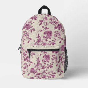 Benutzerdefinierter Name Vintage Lila Rose Bedruckter Rucksack